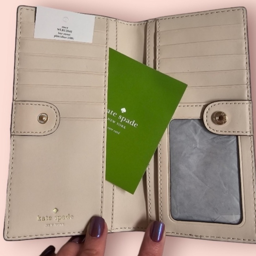 Kate Spade Tan and Navy Leather Bi-fold Long Wallet NWT Retail:$179 - Picture 3 of 11